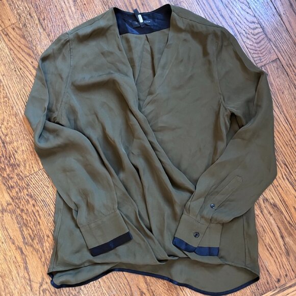 Rag & Bone Dark Olive Victor Silk Blouse Size S - Picture 2 of 2